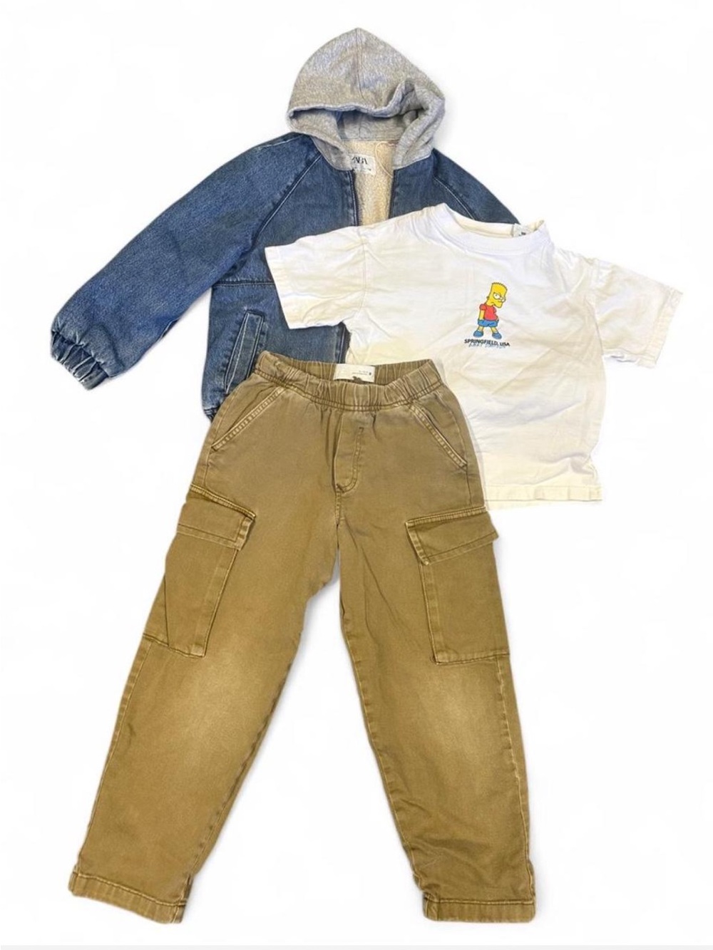 Zara Kids 3pc Denim Jacket Cargo Pants Simpsons Outfit 6-7